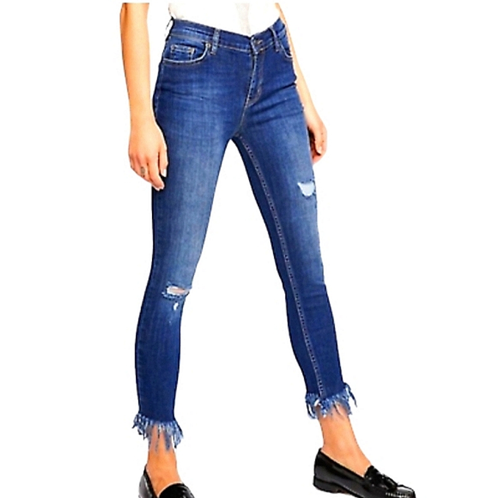 Free People mid-rise distressed frayed ankle jeans, size 25. - Picture 2 of 13
